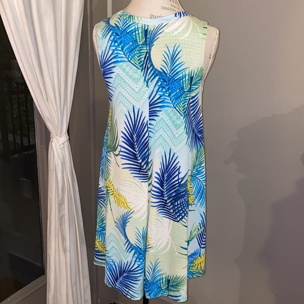 Yee tropical green blue white sun dress sleeveless - Picture 3 of 9